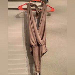 Express Tan/gold bodysuit drape halter style